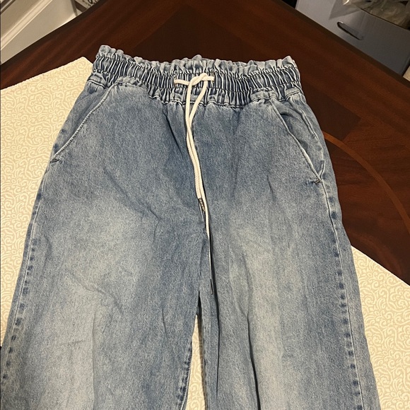 Wide Leg Jeans 90’s Style Denim Drawstring Waist Boho Medium Elastic Waist - Picture 12 of 12